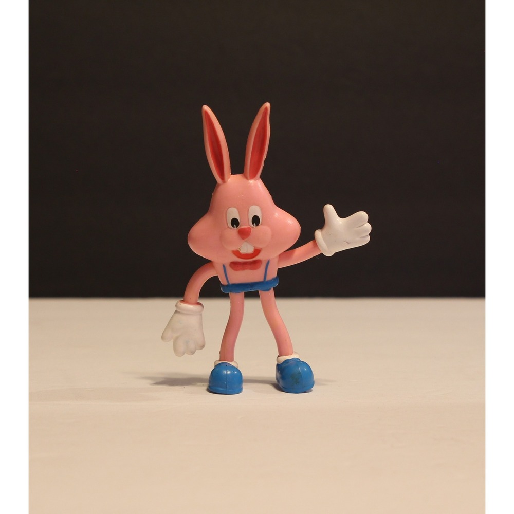 Vintage Bendable Rubber Pink and Blue Bunny Rabbit Poseable Figurine  (A1)